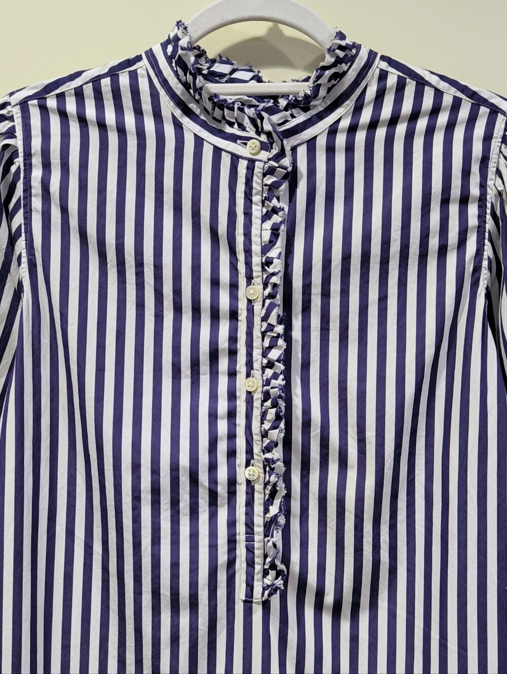 Ann Mashburn Elbow Sleeved Frill Dress in Navy Bengal Stripe - Picture 3 of 15